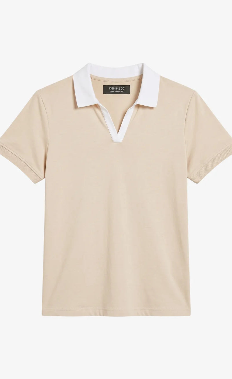 D600 Essential Contrast Collar Polo - Beige