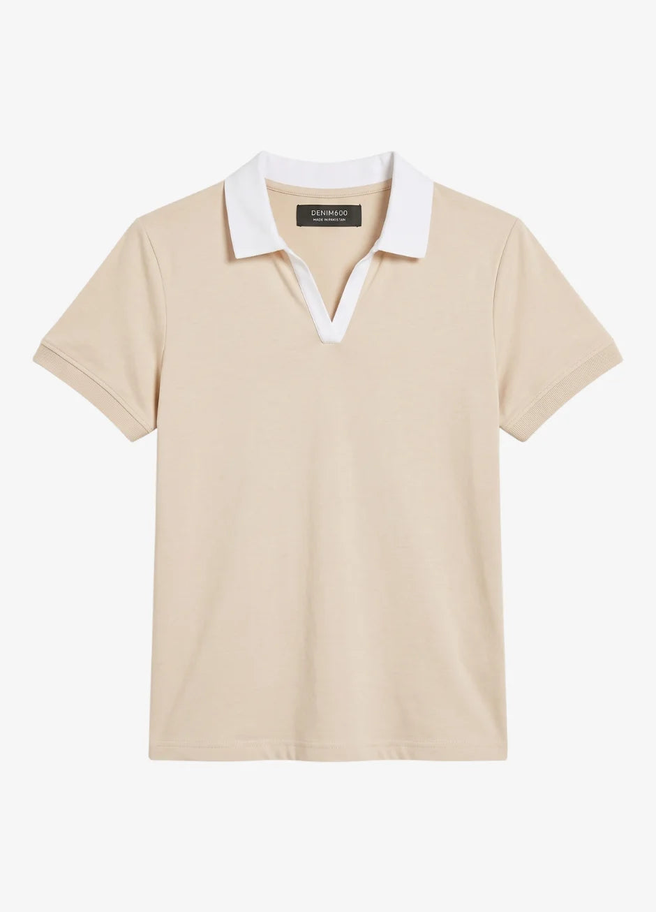 D600 Essential Contrast Collar Polo - Beige