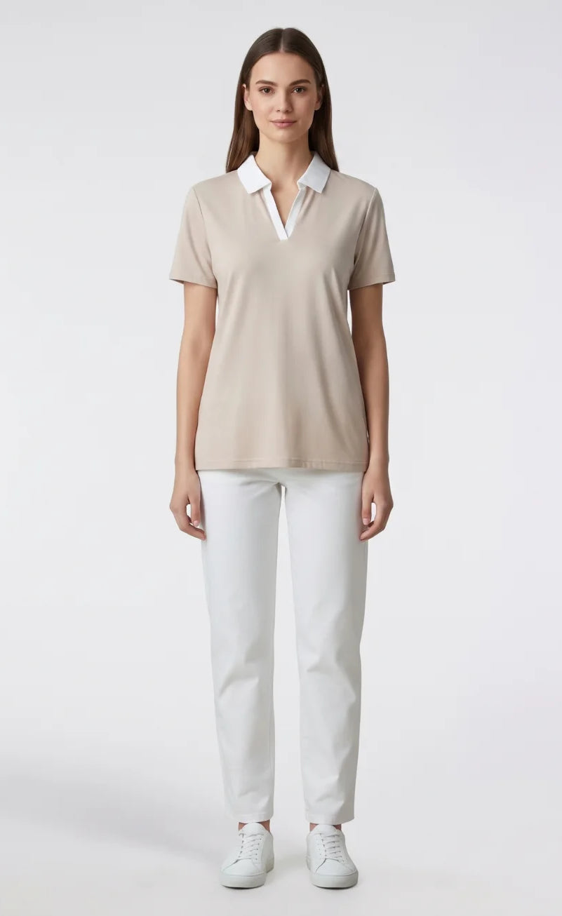 D600 Essential Contrast Collar Polo - Beige