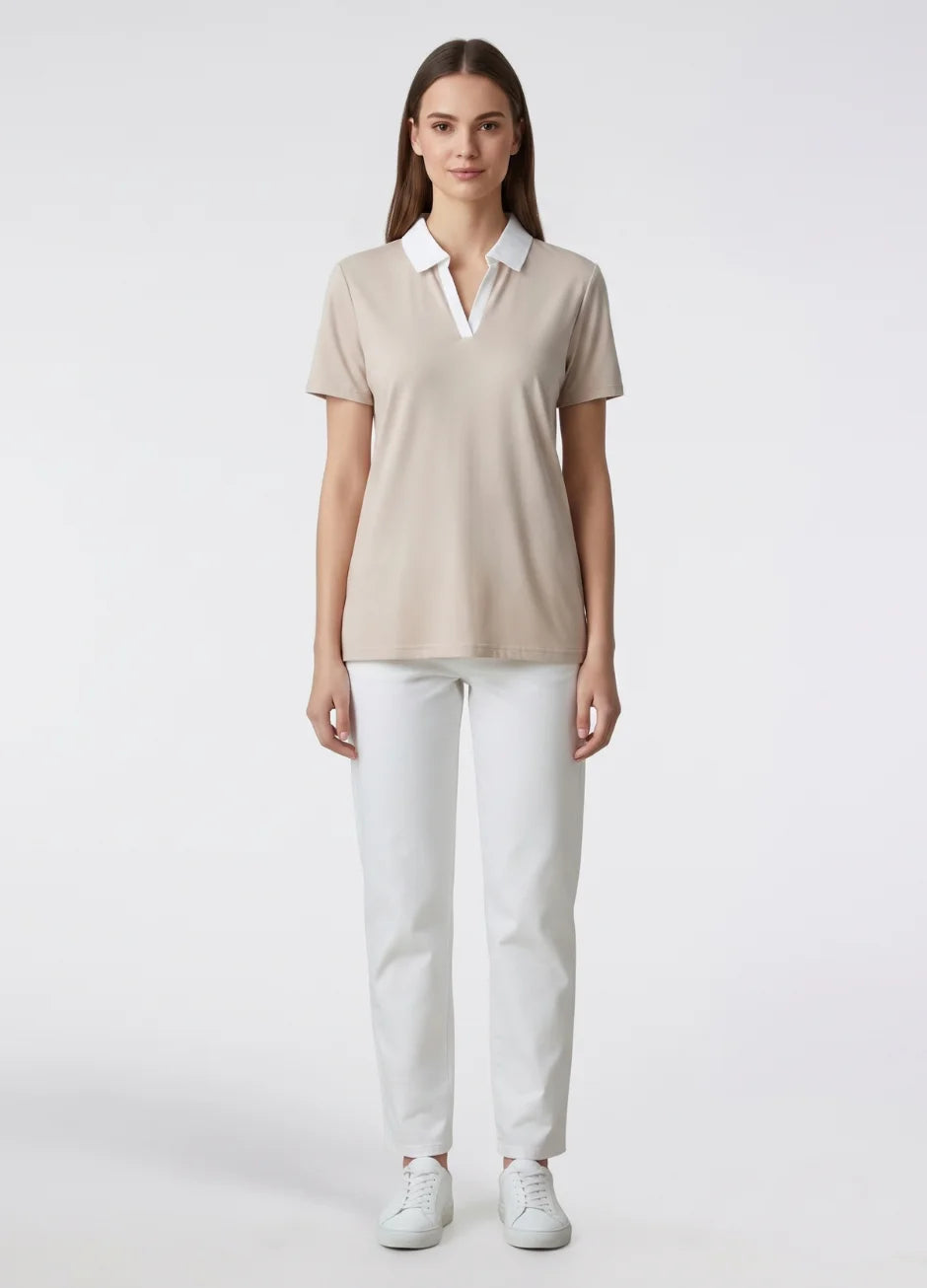 D600 Essential Contrast Collar Polo - Beige
