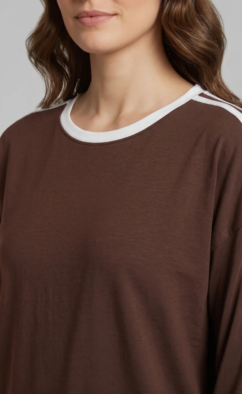 Striped Oversized Top | Brown