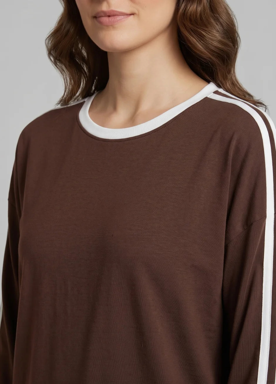 Striped Oversized Top | Brown