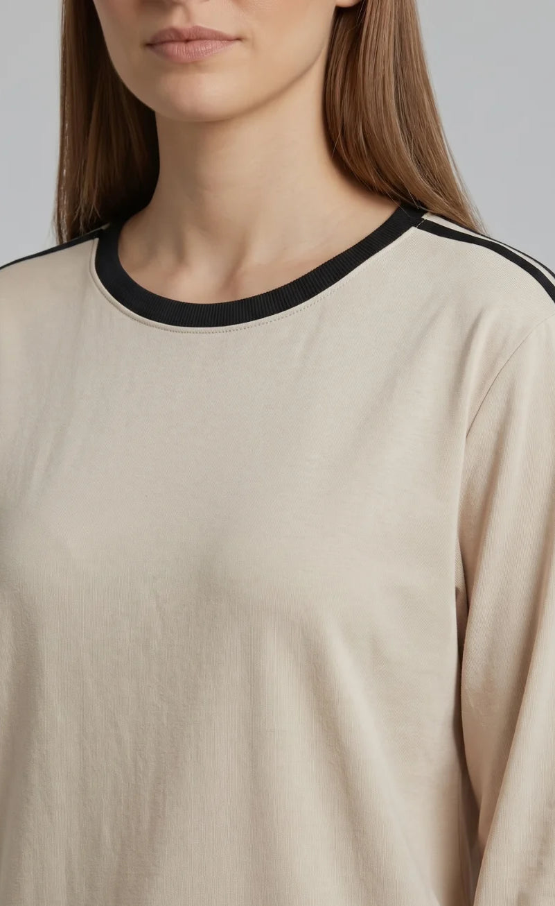Striped Oversized Top | Beige
