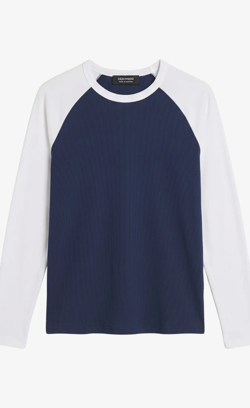 Contrast Raglan Sleeve Top | Blue/White