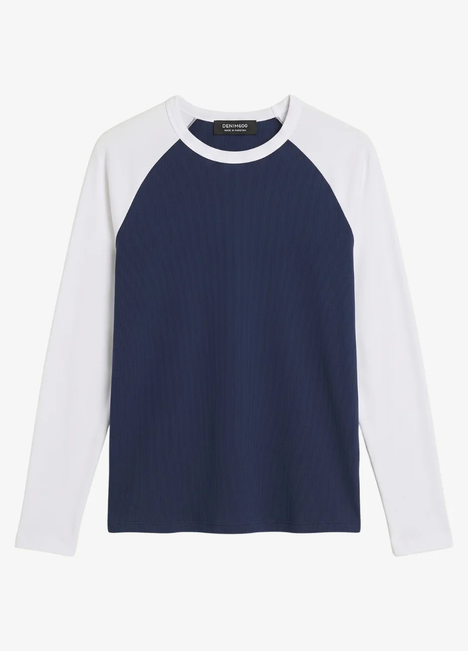 Contrast Raglan Sleeve Top | Blue/White