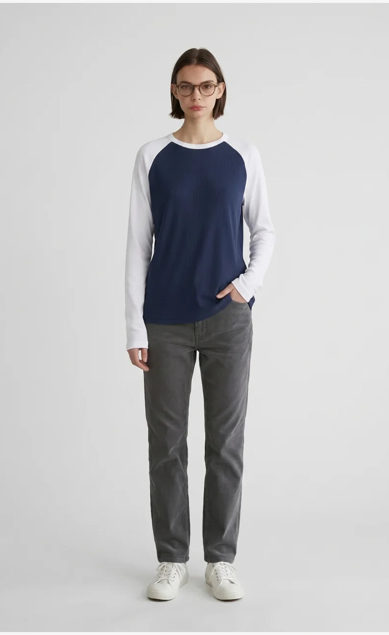 Contrast Raglan Sleeve Top | Blue/White