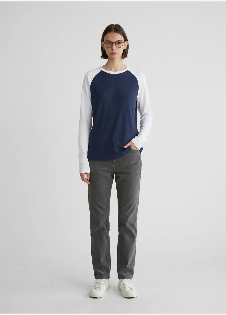 Contrast Raglan Sleeve Top | Blue/White
