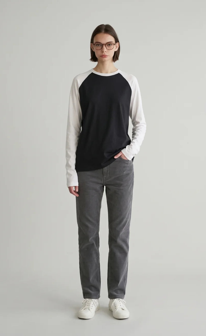 Contrast Raglan Sleeve Top | Black/White