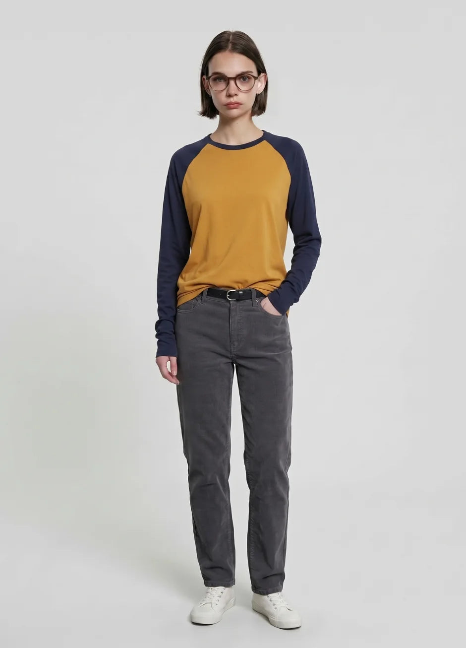 Contrast Raglan Sleeve Top | Mustard/Black
