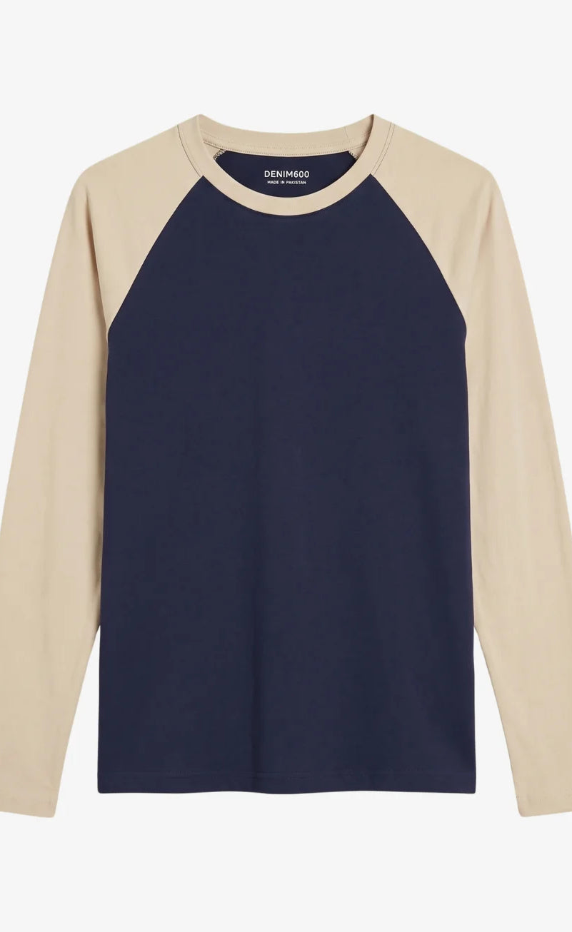 Contrast Raglan Sleeve Top | Blue/Beige