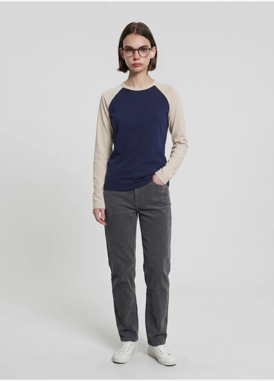 Contrast Raglan Sleeve Top | Blue/Beige