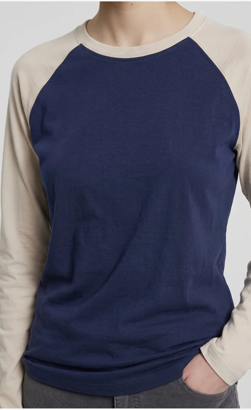 Contrast Raglan Sleeve Top | Blue/Beige