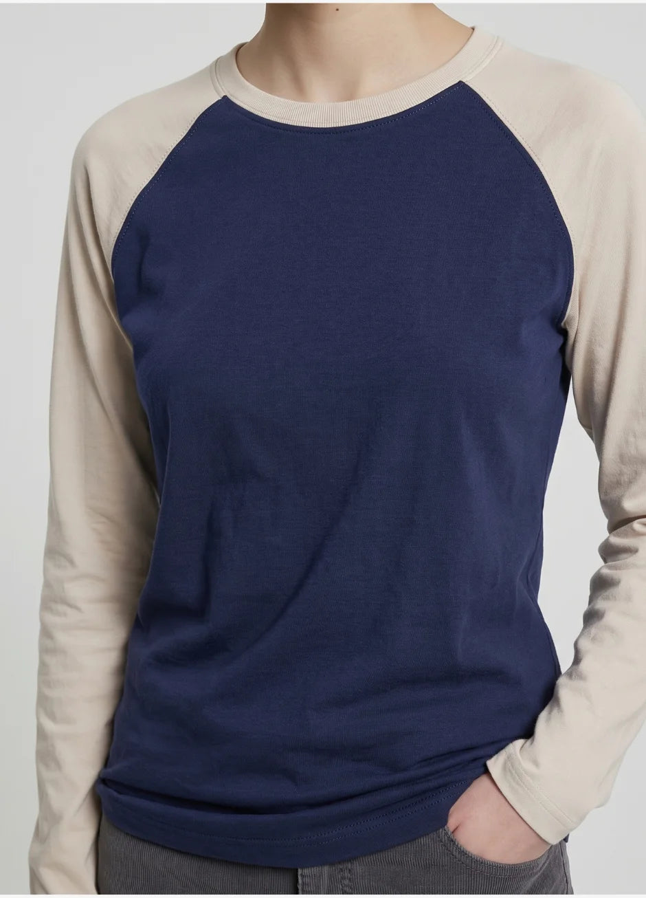Contrast Raglan Sleeve Top | Blue/Beige