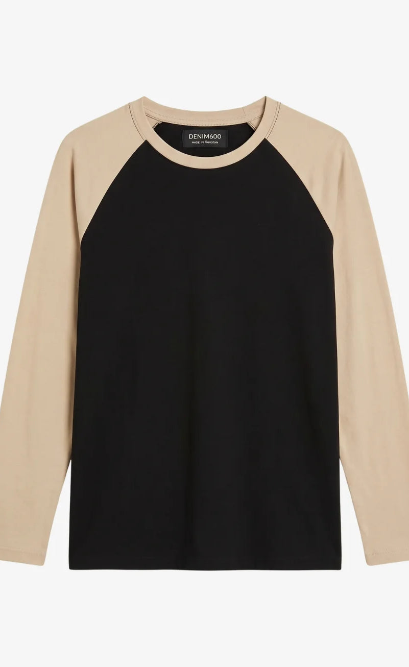Contrast Raglan Sleeve Top | Black/Beige