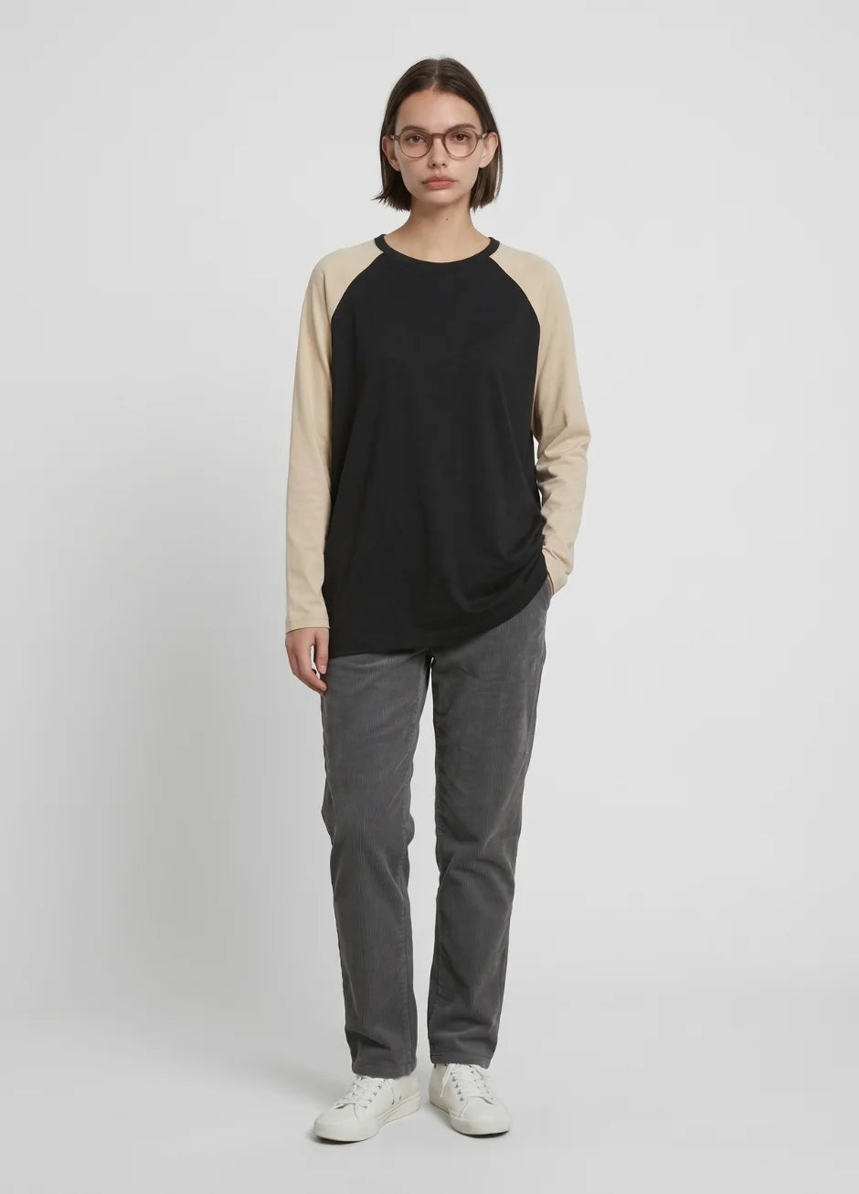 Contrast Raglan Sleeve Top | Black/Beige