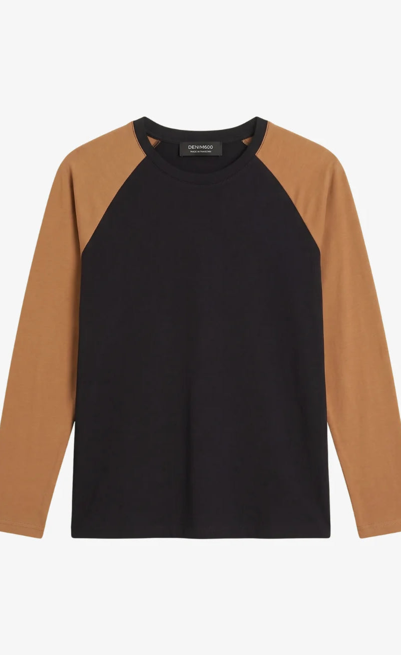 Contrast Raglan Sleeve Top | Black/Mustard