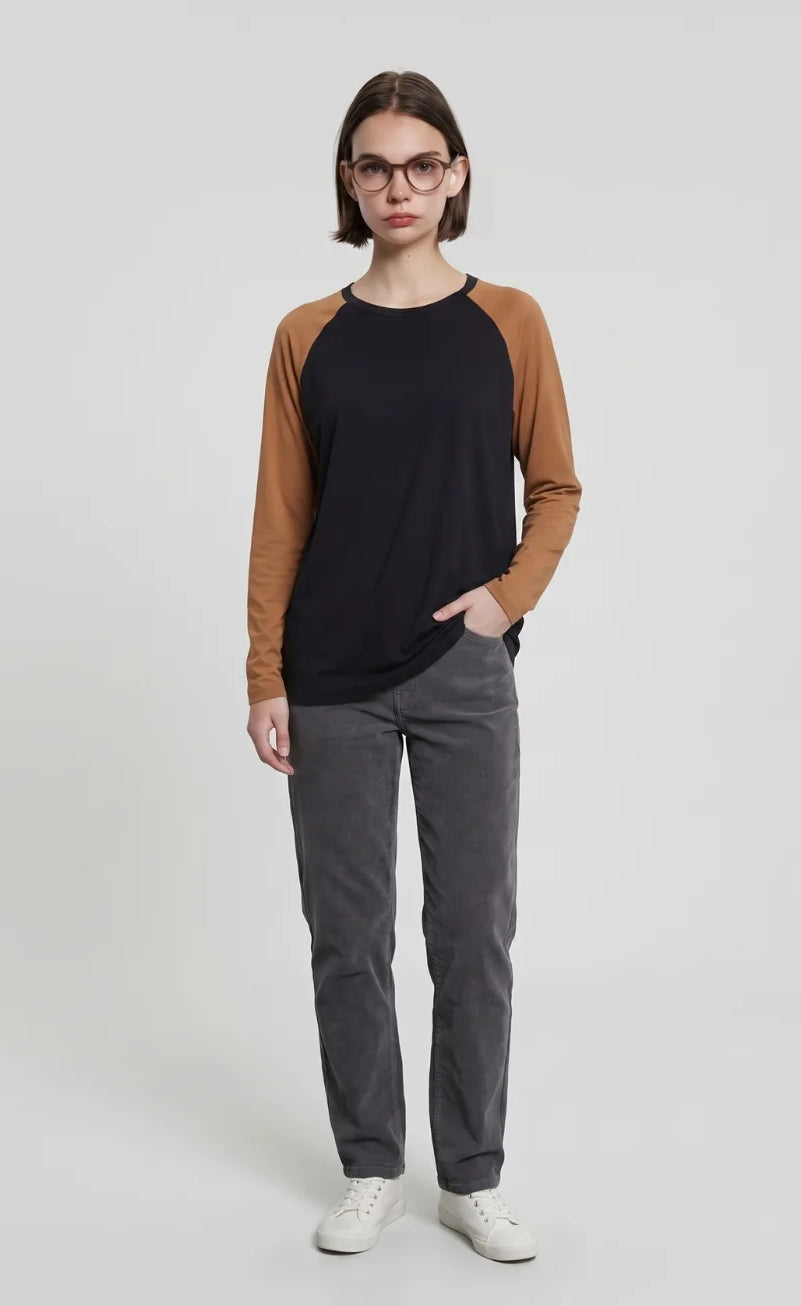 Contrast Raglan Sleeve Top | Black/Mustard
