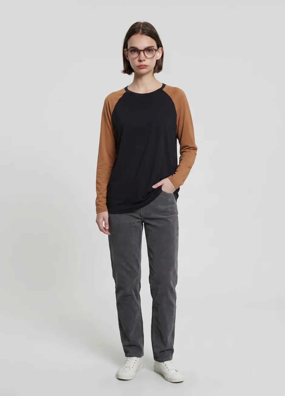 Contrast Raglan Sleeve Top | Black/Mustard