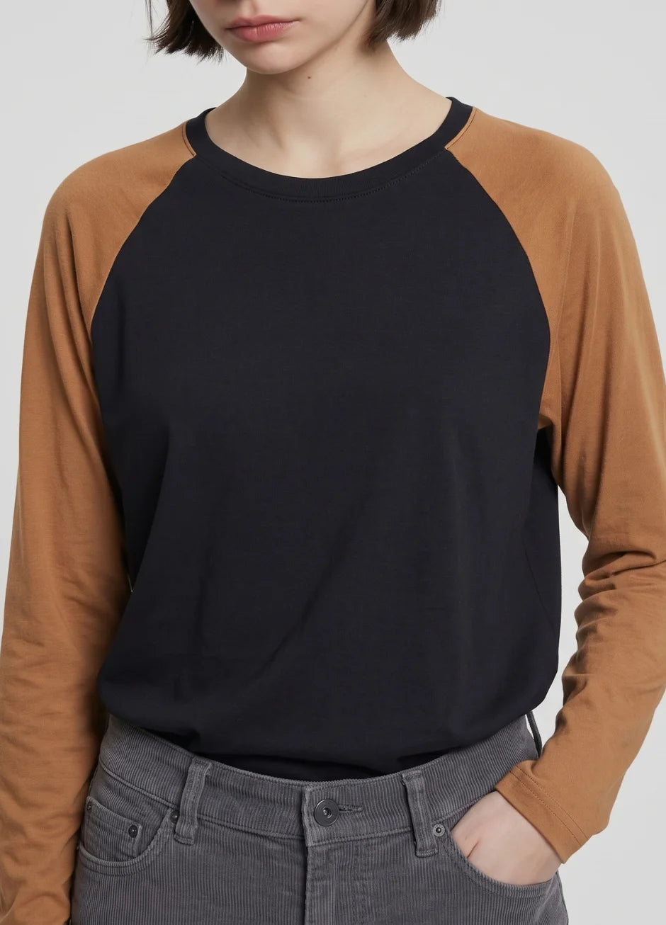 Contrast Raglan Sleeve Top | Black/Mustard