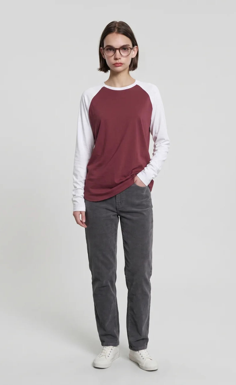 Contrast Raglan Sleeve Top | Maroon/White