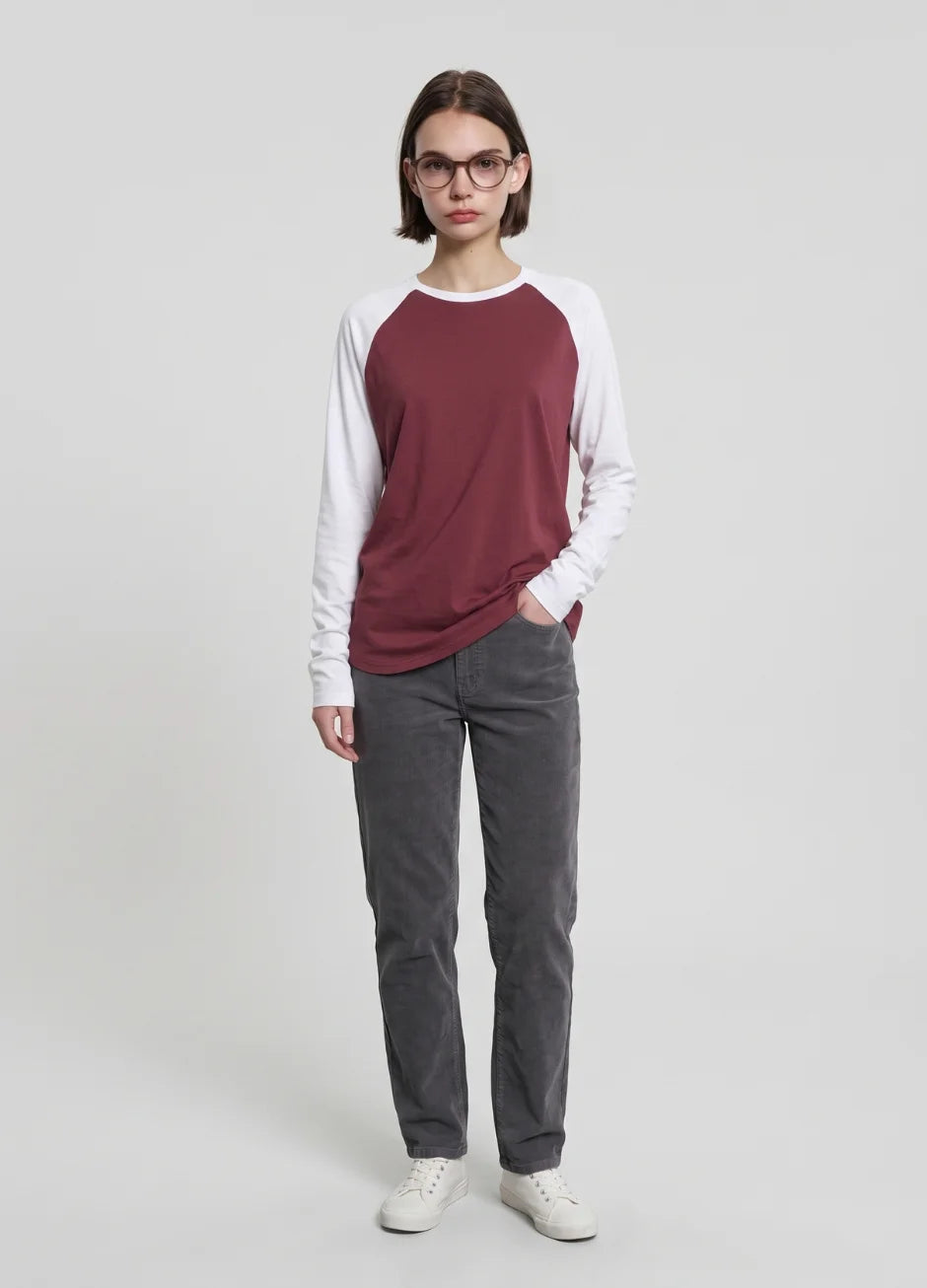 Contrast Raglan Sleeve Top | Maroon/White