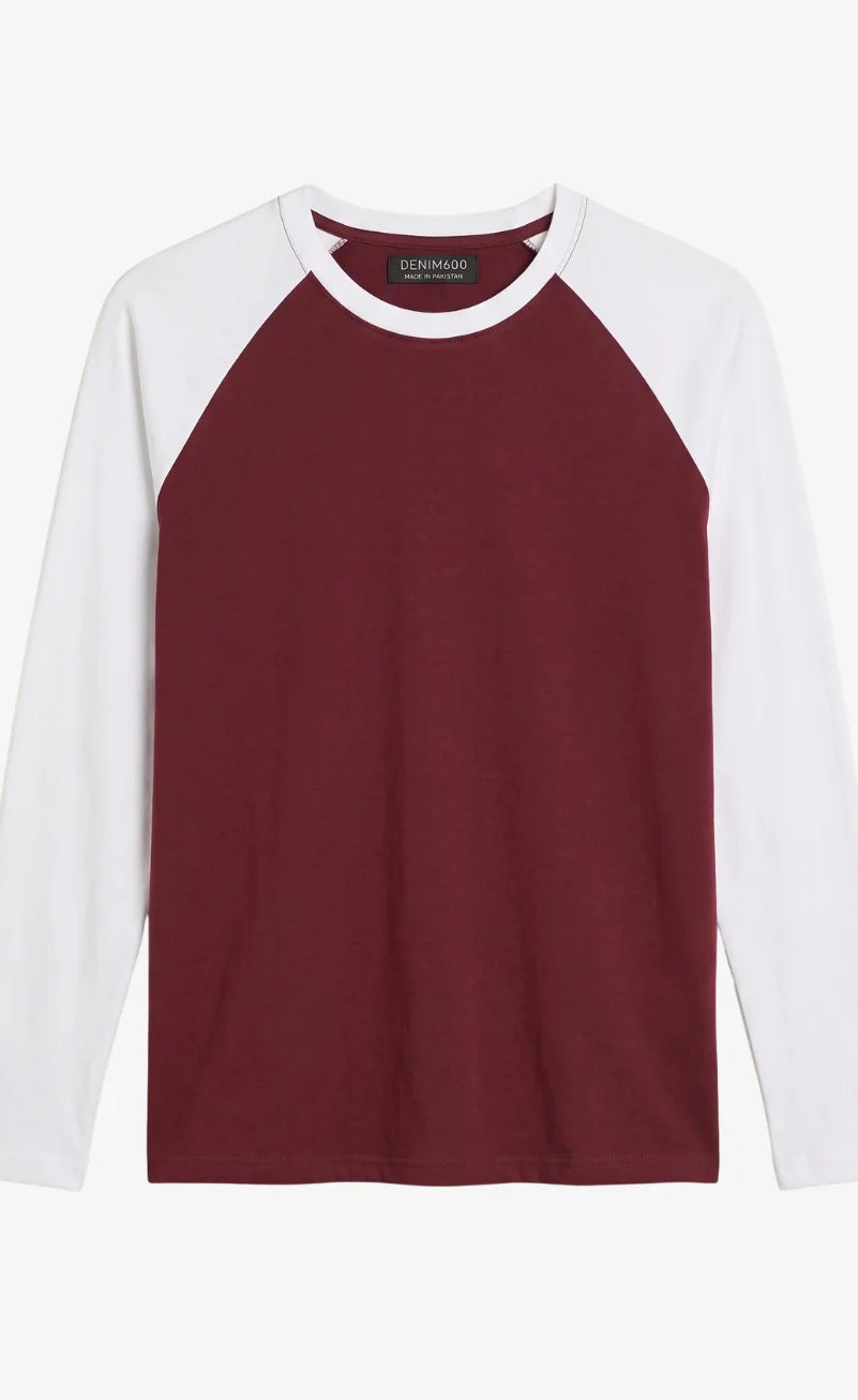 Contrast Raglan Sleeve Top | Maroon/White