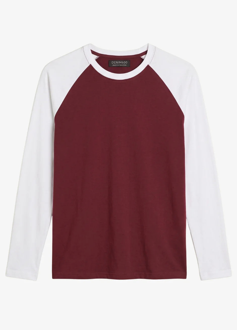 Contrast Raglan Sleeve Top | Maroon/White