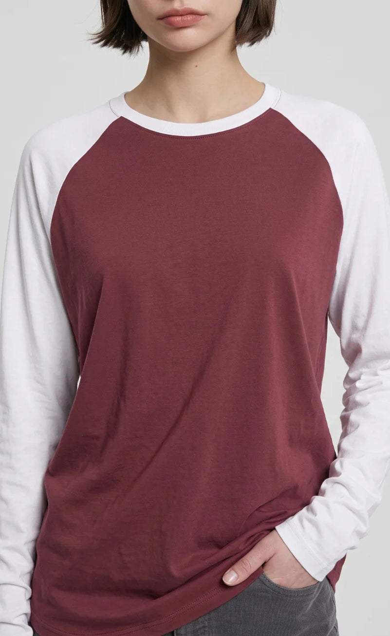 Contrast Raglan Sleeve Top | Maroon/White