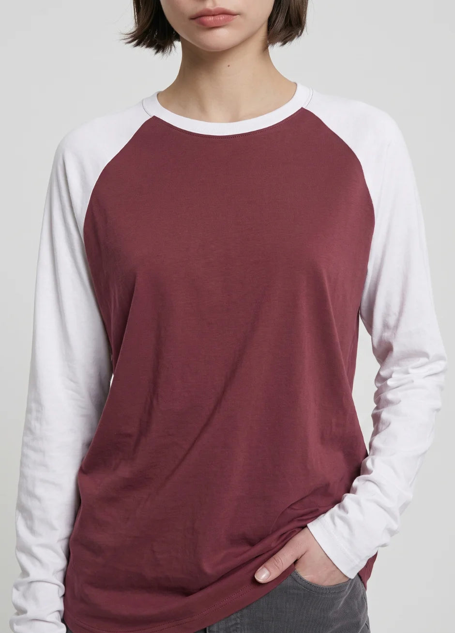 Contrast Raglan Sleeve Top | Maroon/White
