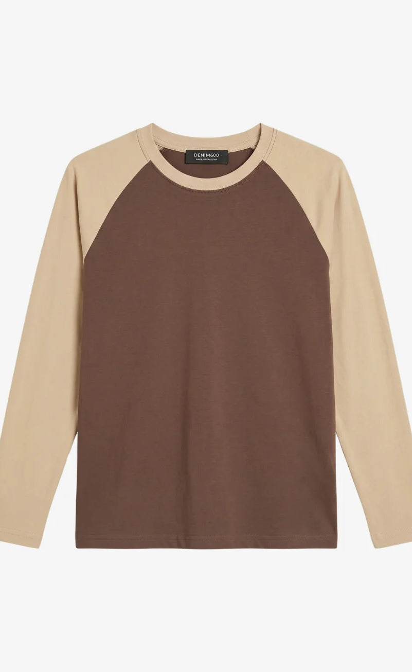 Contrast Raglan Sleeve Top | Brown/Beige