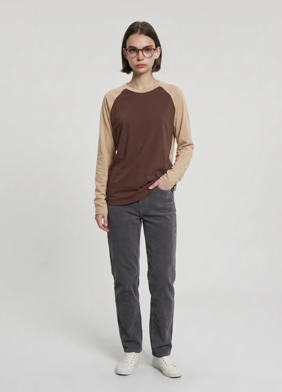 Contrast Raglan Sleeve Top | Brown/Beige