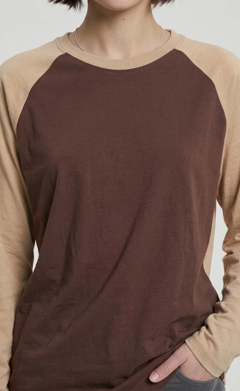 Contrast Raglan Sleeve Top | Brown/Beige