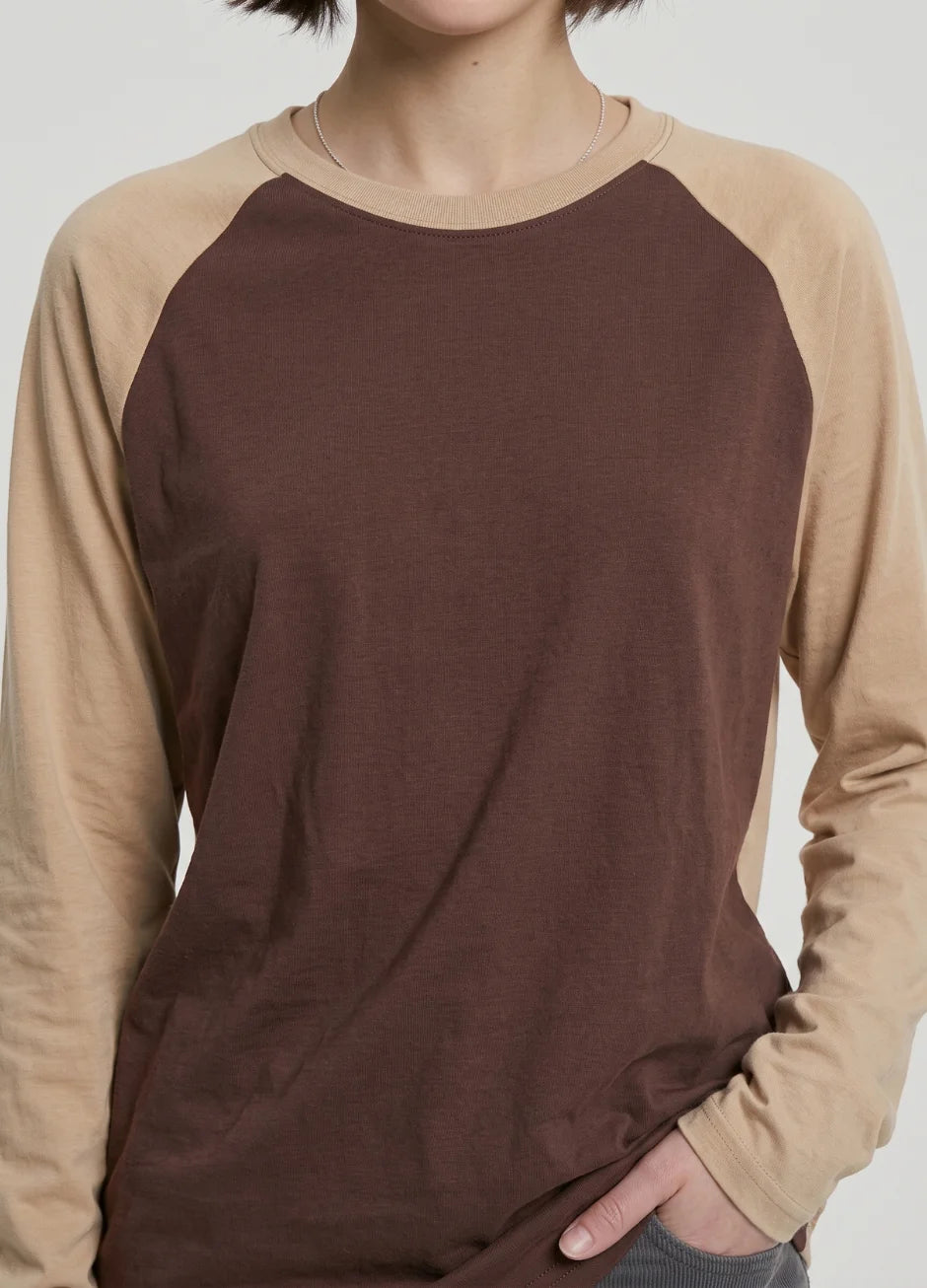 Contrast Raglan Sleeve Top | Brown/Beige