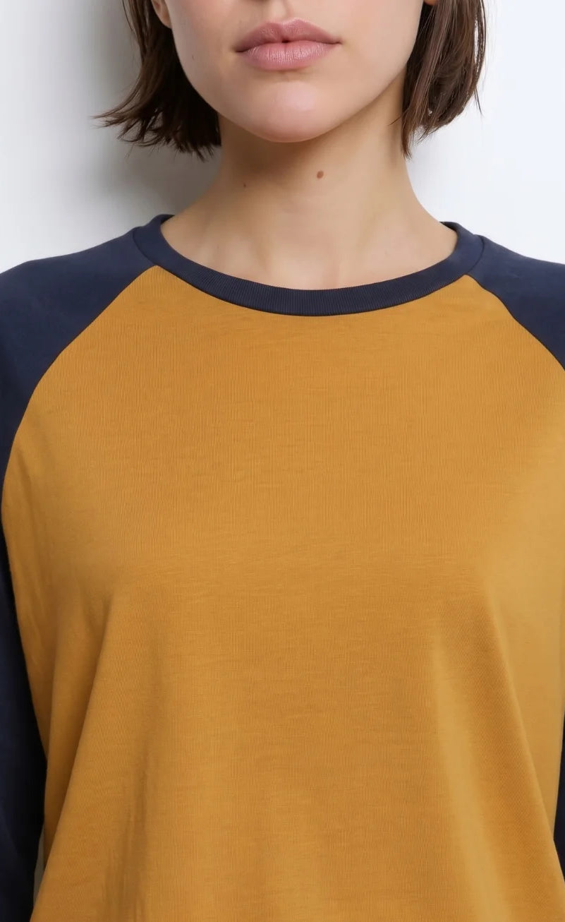 Contrast Raglan Sleeve Top | Mustard/Black