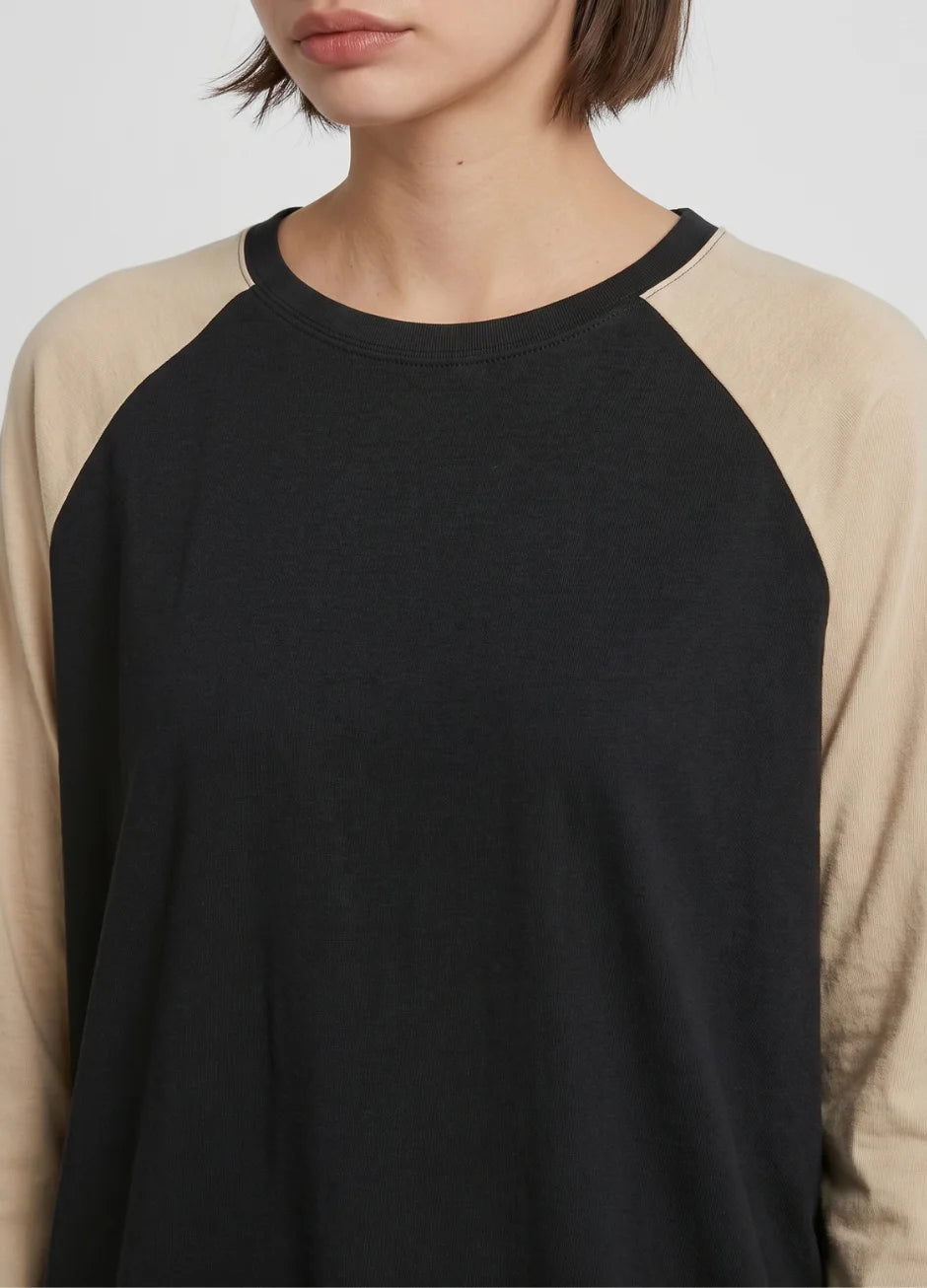 Contrast Raglan Sleeve Top | Black/Beige