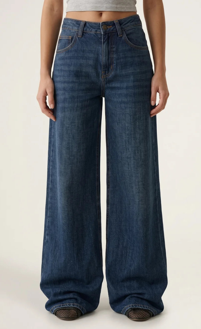 D600 High Waist Wide Leg Jeans | Dark Blue Wisker