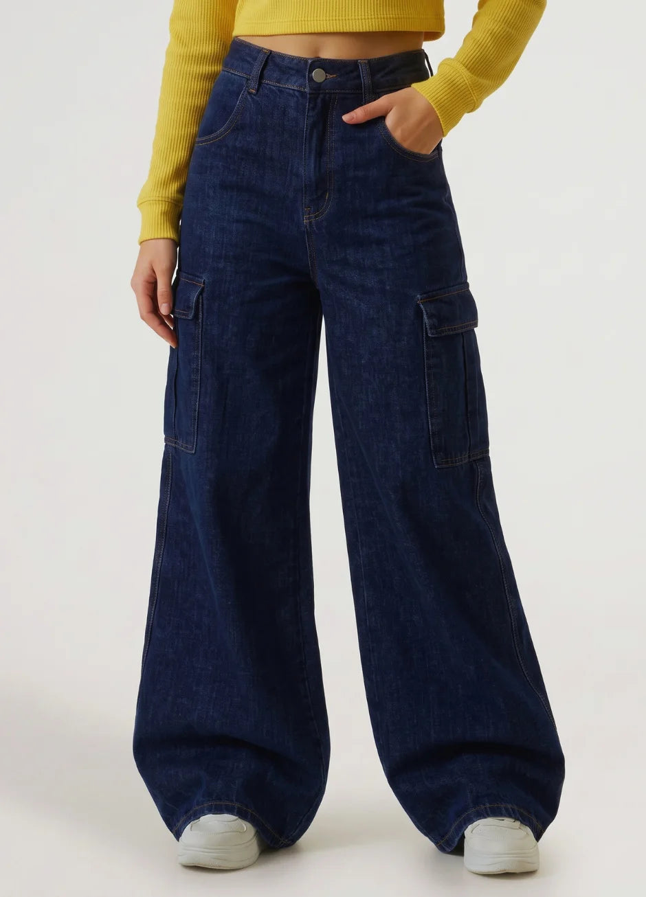 Baggy Wide-Leg Cargo Jeans