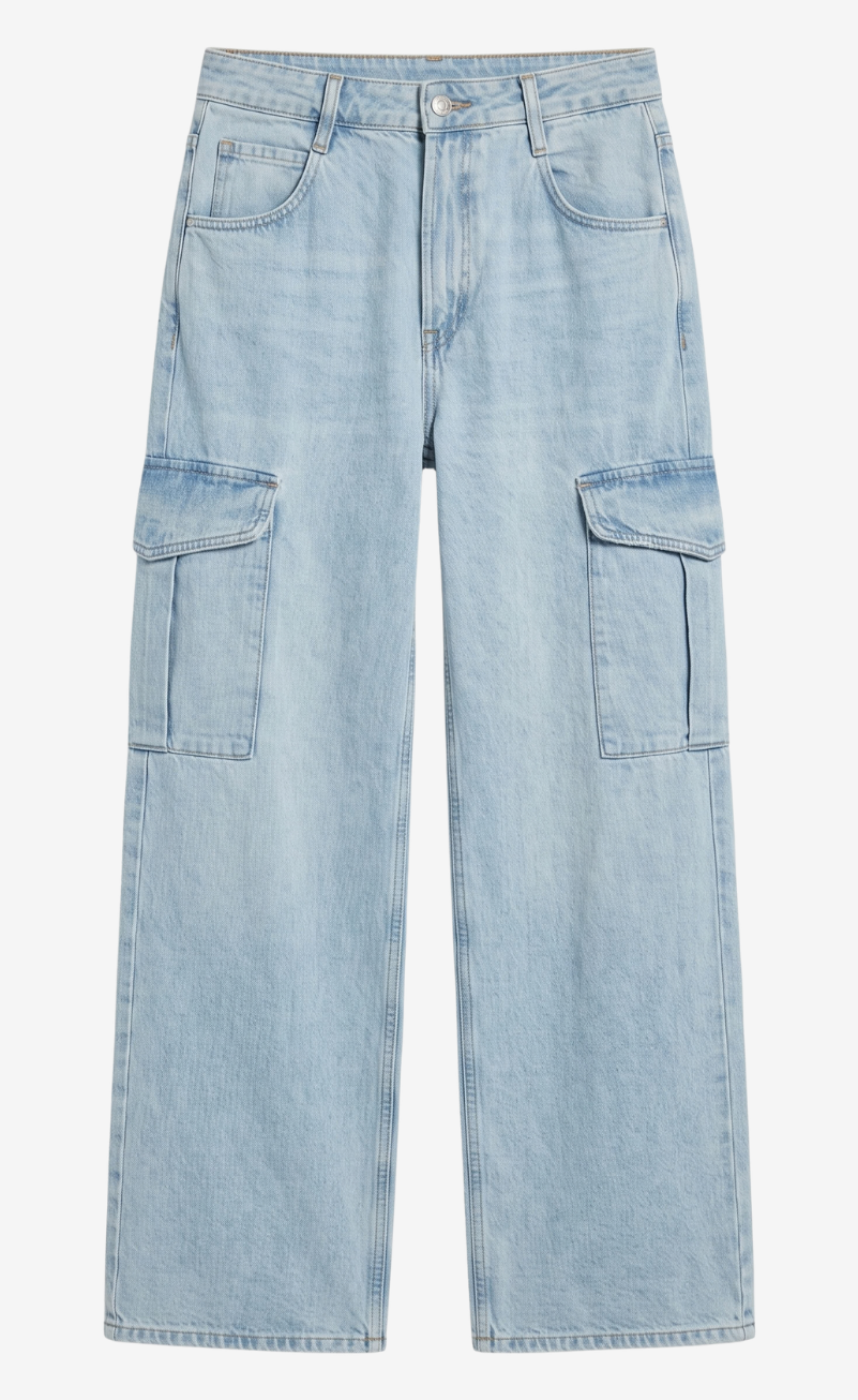 Ice Blue Cargo High-Waist Wide-Leg Jeans