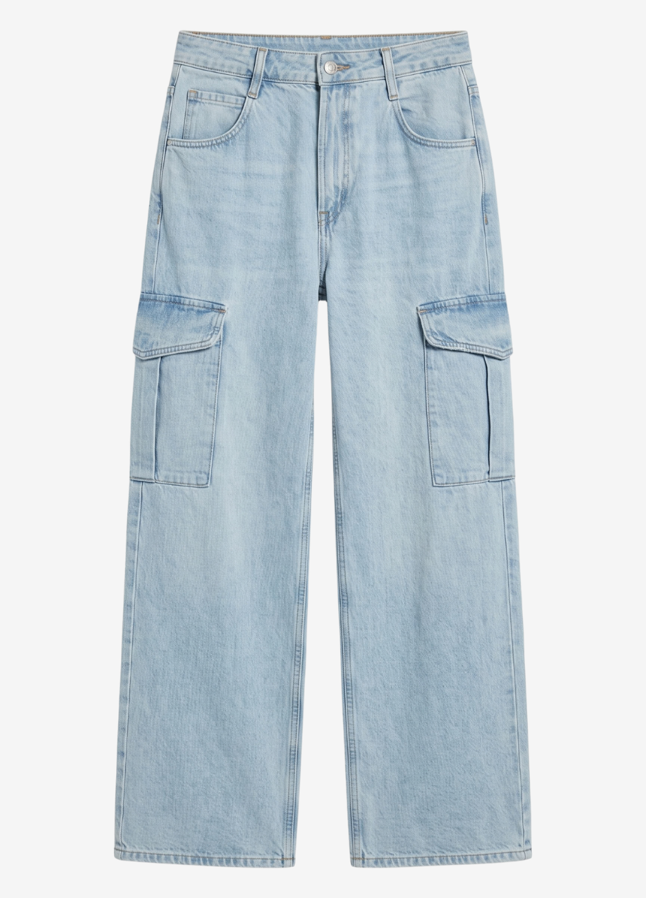 Ice Blue Cargo High-Waist Wide-Leg Jeans