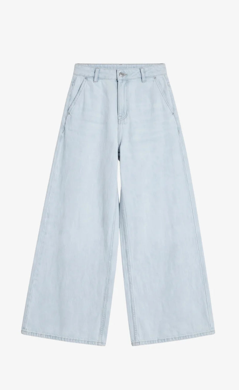 Ice Blue High-Waisted Wide-Leg Jeans