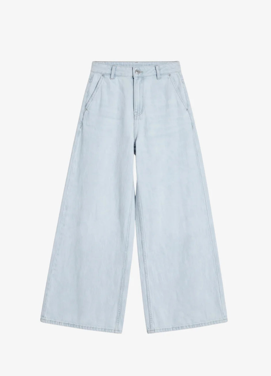 Ice Blue High-Waisted Wide-Leg Jeans