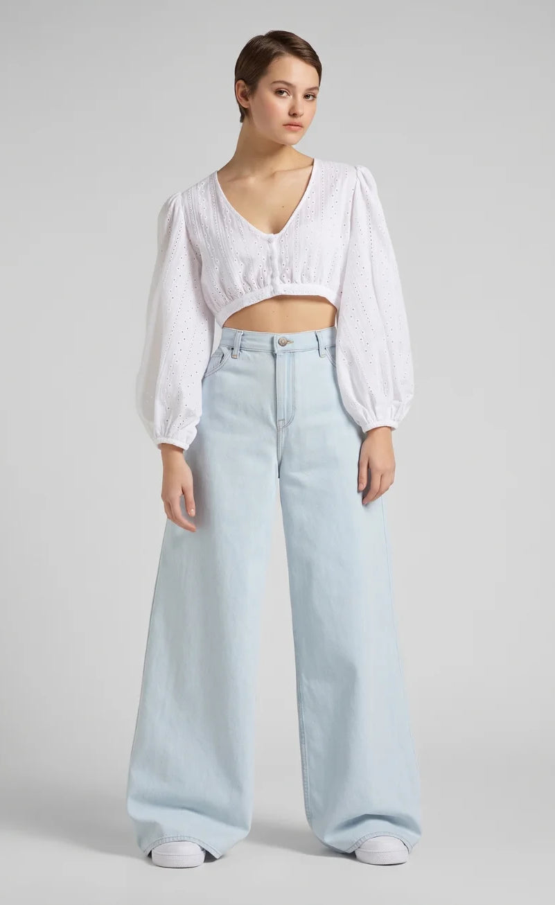 Ice Blue High-Waisted Wide-Leg Jeans