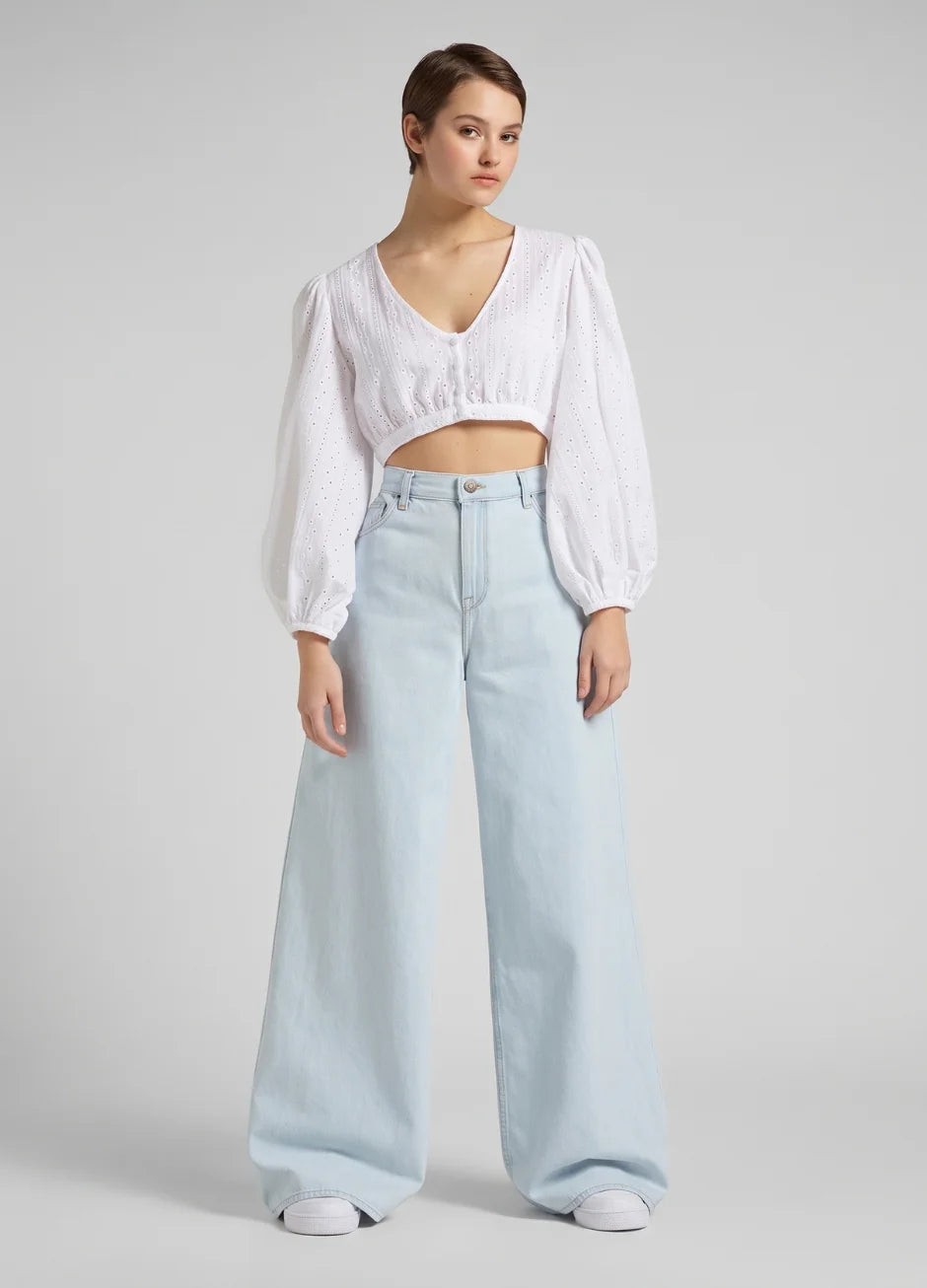 Ice Blue High-Waisted Wide-Leg Jeans