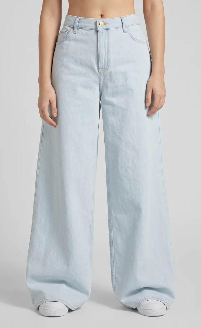 Ice Blue High-Waisted Wide-Leg Jeans