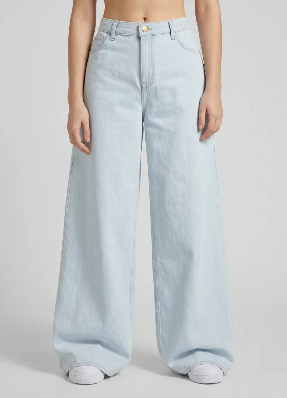 Ice Blue High-Waisted Wide-Leg Jeans