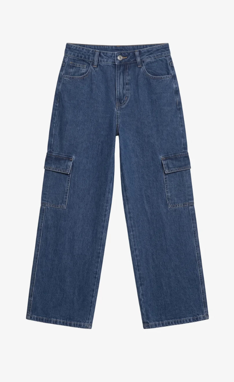 Zara Blue Cargo Wide Leg Jeans (MINOR FAULT)