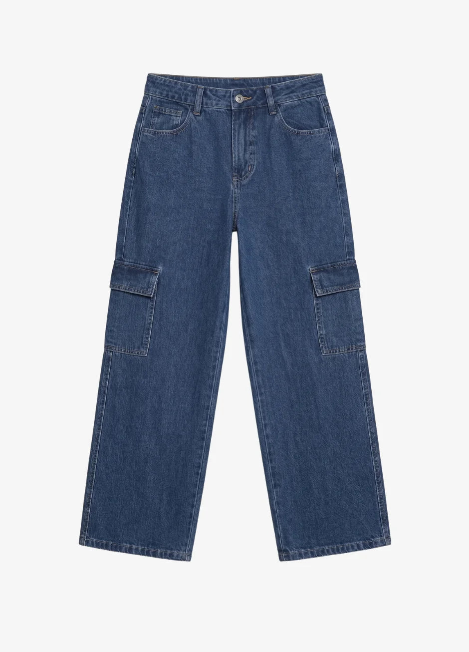 Zara Blue Cargo Wide Leg Jeans (MINOR FAULT)