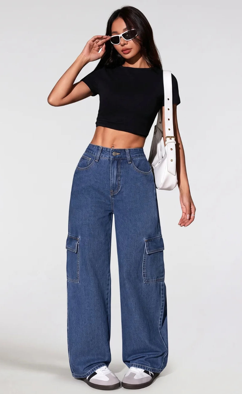 Zara Blue Cargo Wide Leg Jeans (MINOR FAULT)