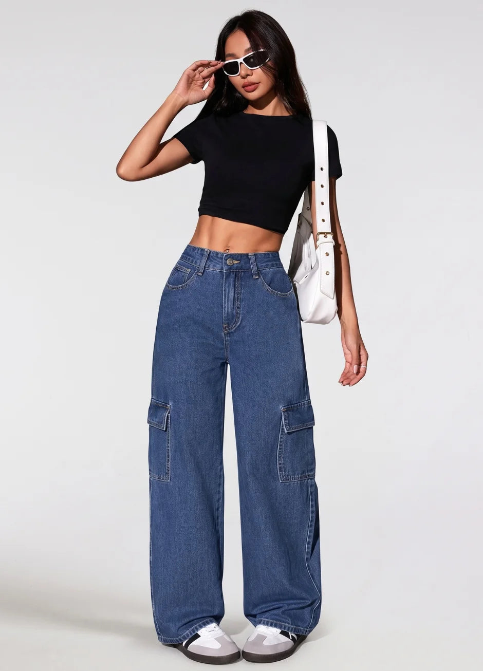 Zara Blue Cargo Wide Leg Jeans (MINOR FAULT)