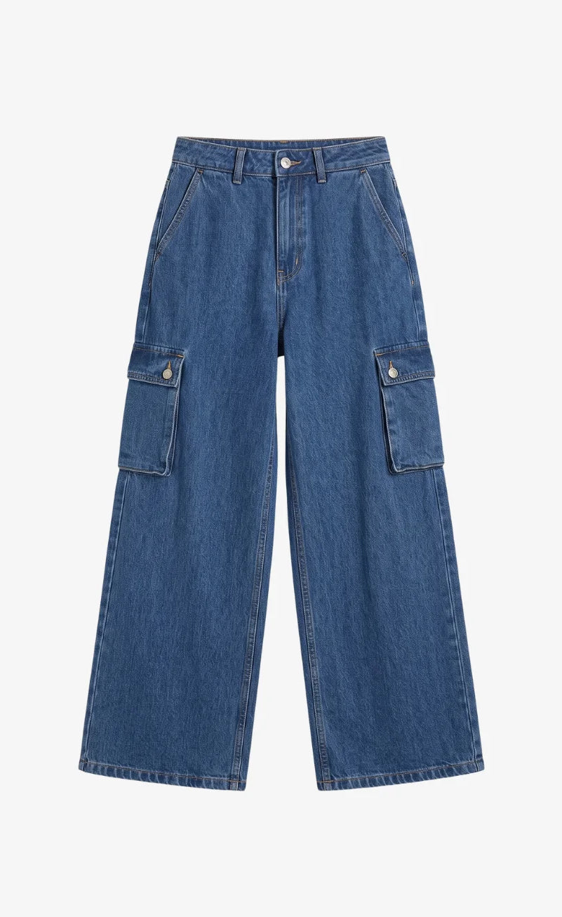 High Rise Wide Leg Cargo Jeans